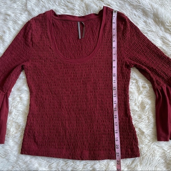 Anthropologie Blouse Smocked Bell-Sleeve Top Shirt in Wine M - Picture 11 of 12